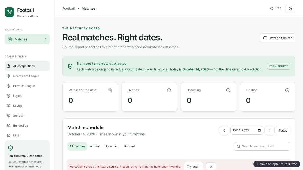 Screenshot of Football Match Centre