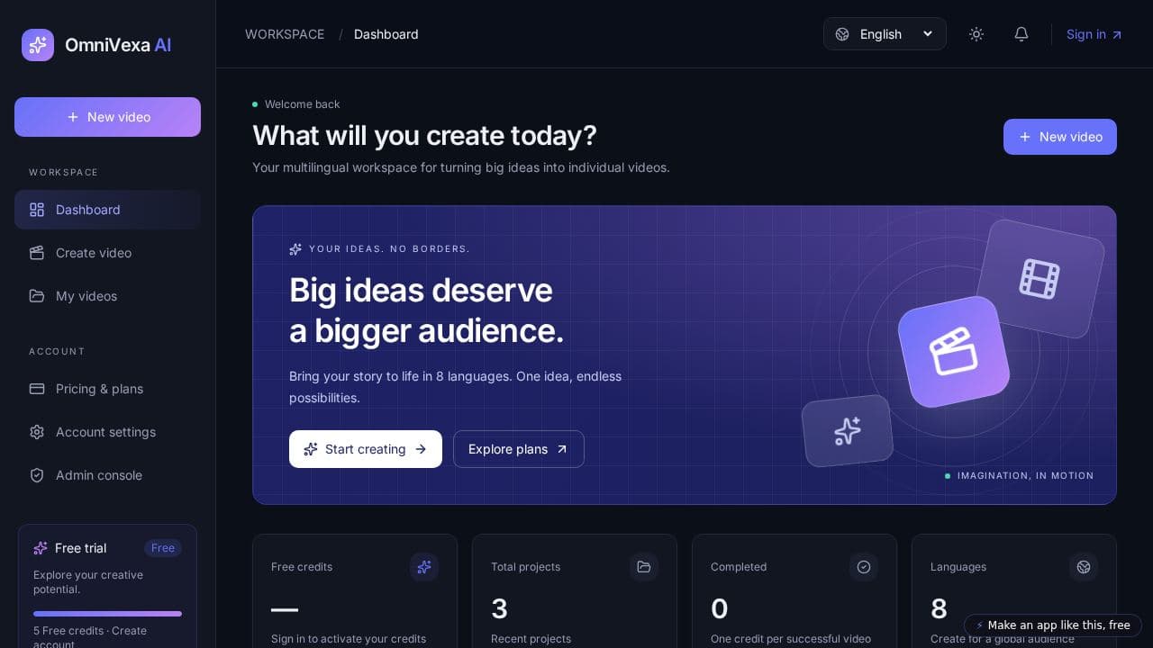 Screenshot of OmniVexa AI Studio