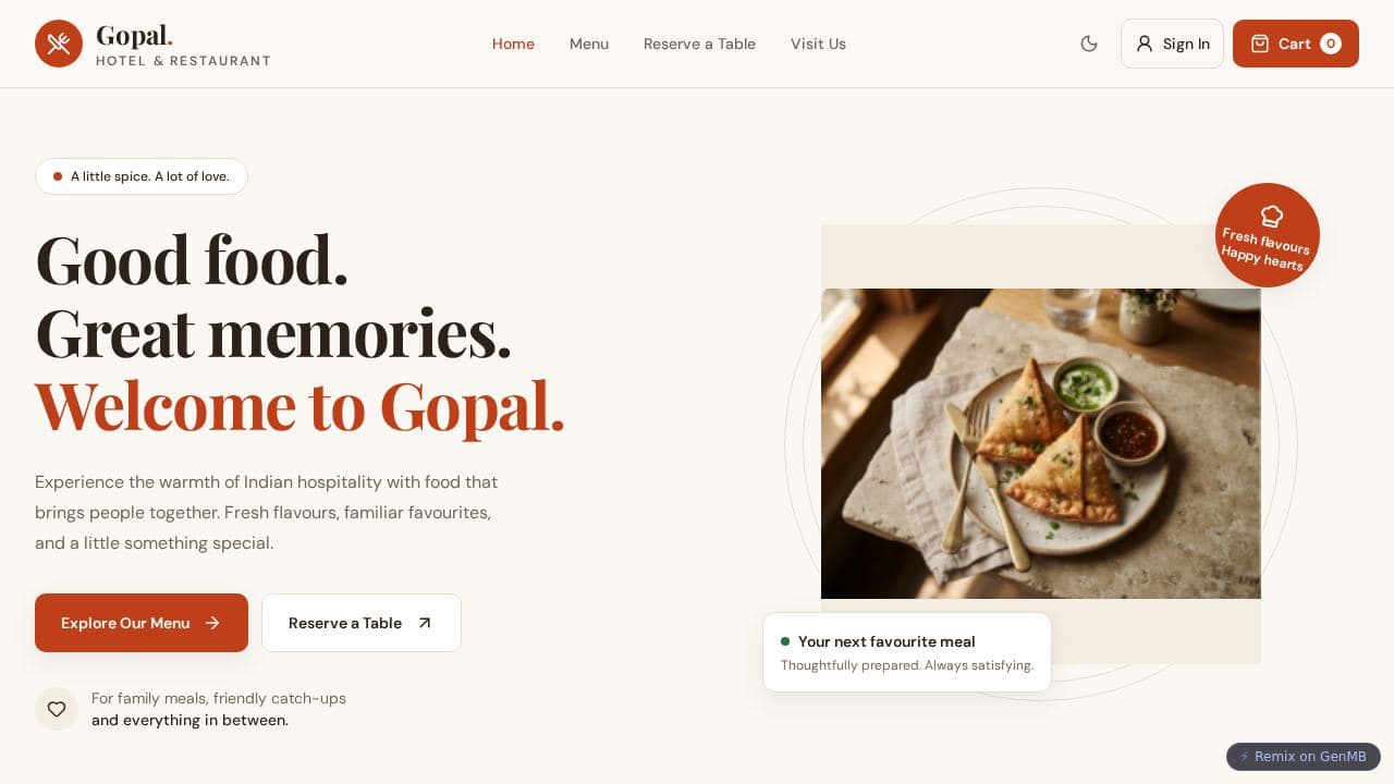 Screenshot of Restaurant Website
