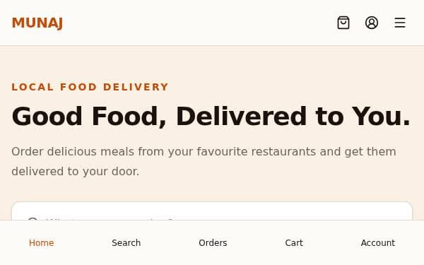 Screenshot of Munaj Food Ordering