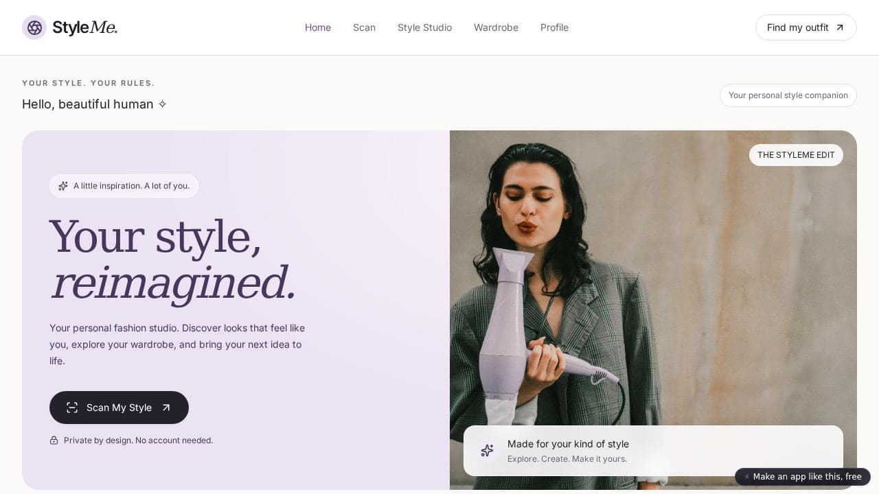 Screenshot of StyleMe Fashion Studio