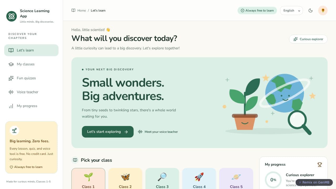 Screenshot of Science Learning App