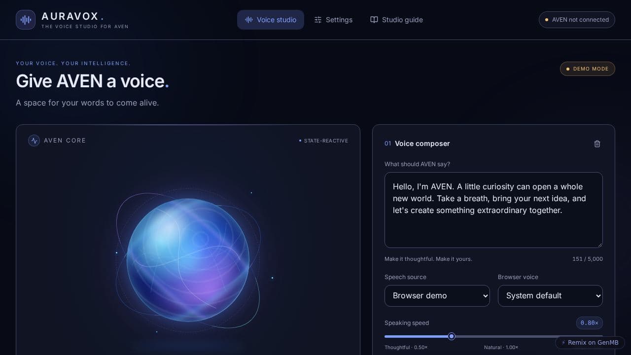 Screenshot of AURAVOX Voice Studio