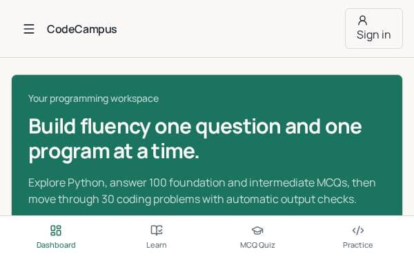 Screenshot of CodeCampus Portal
