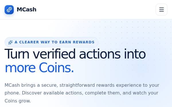 Screenshot of MCash Rewards Landing