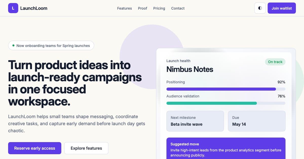 Screenshot of LaunchLoom Page