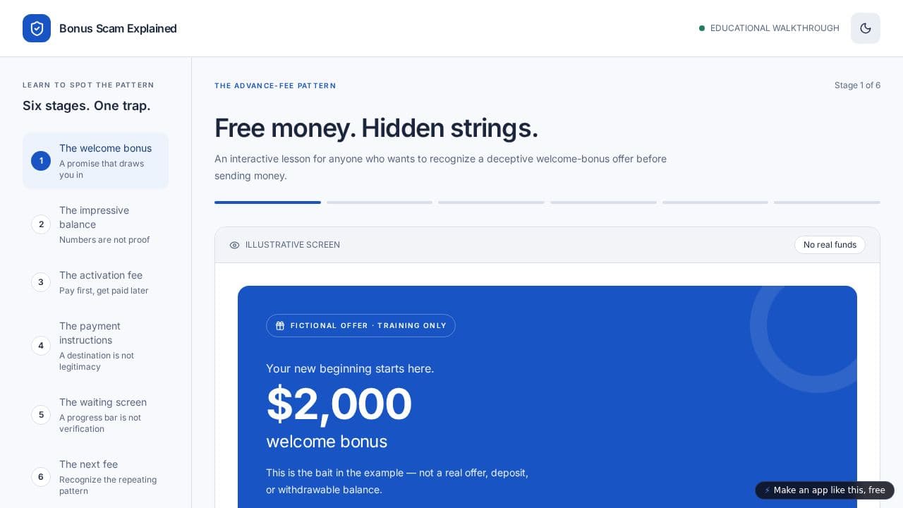 Screenshot of Welcome Bonus Dashboard