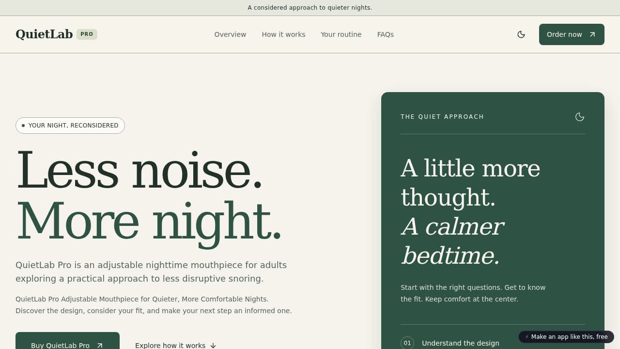 Screenshot of QuietLab Pro Mouthpiece
