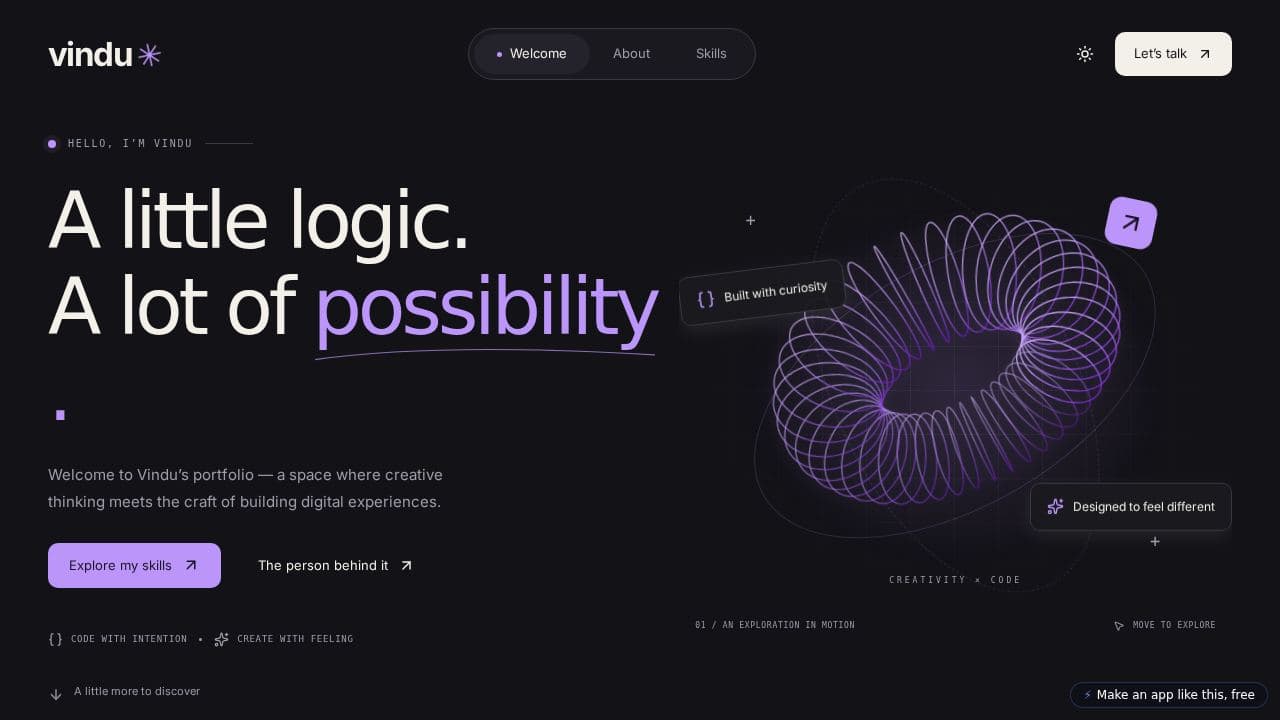 Screenshot of Vindu Portfolio