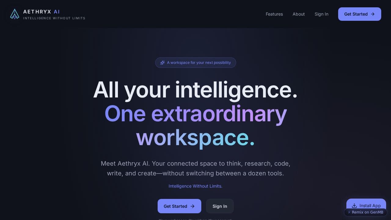 Screenshot of Aethryx AI Workspace
