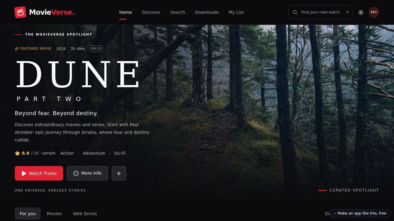 Screenshot of MovieVerse Discovery