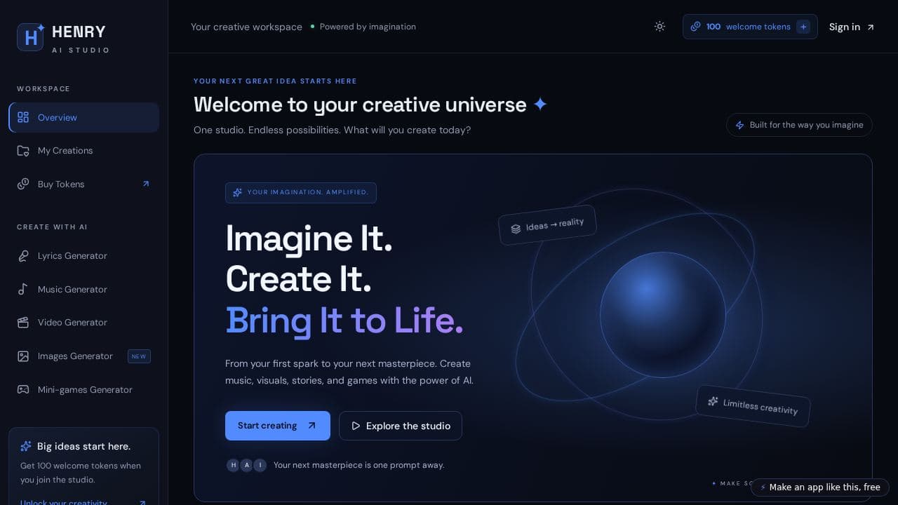 Screenshot of HENRY AI STUDIO