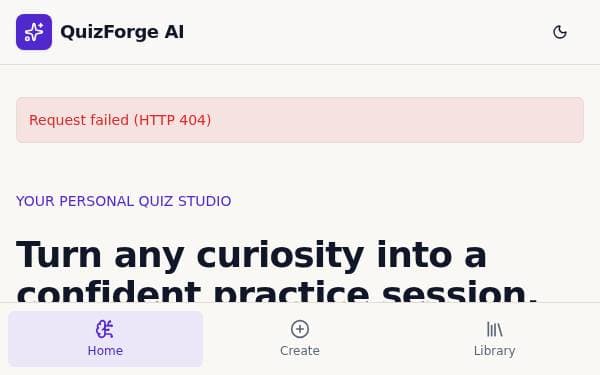 Screenshot of QuizForge AI