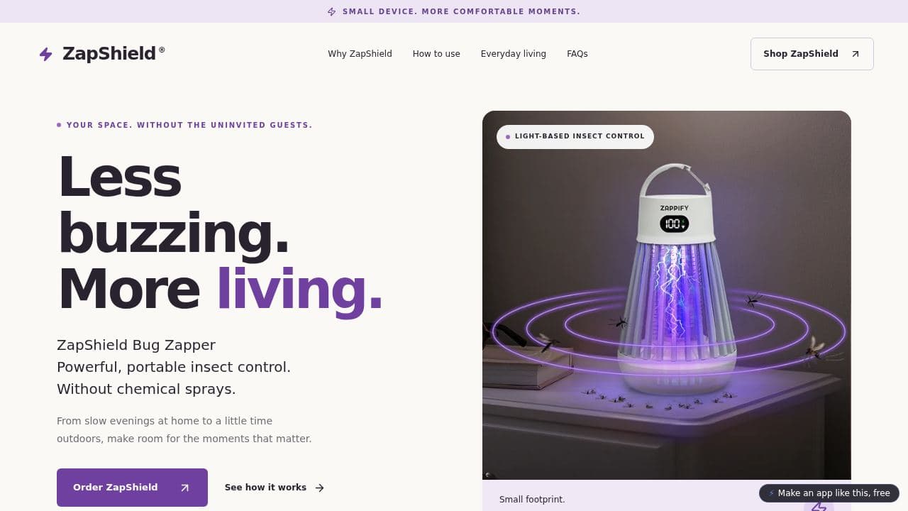 Screenshot of ZapShield | Portable Bug Zapper