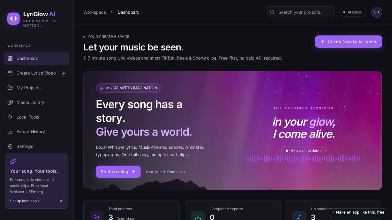 Screenshot of LyriGlow AI