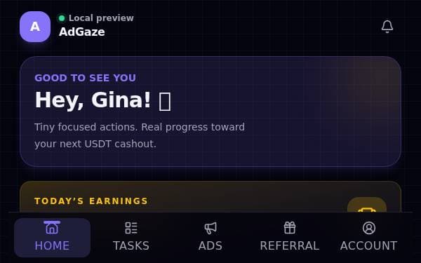 Screenshot of AdGaze Rewards Hub