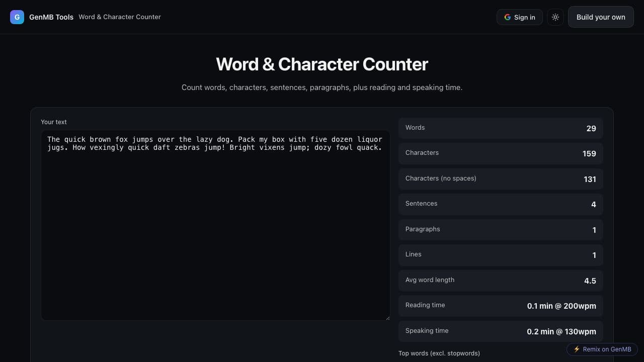 Screenshot of Word & Character Counter
