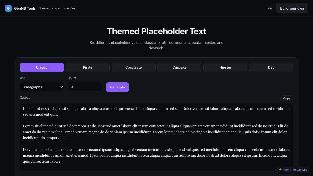 Screenshot of Themed Placeholder Text