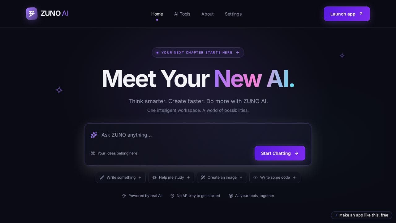Screenshot of ZUNO AI Platform