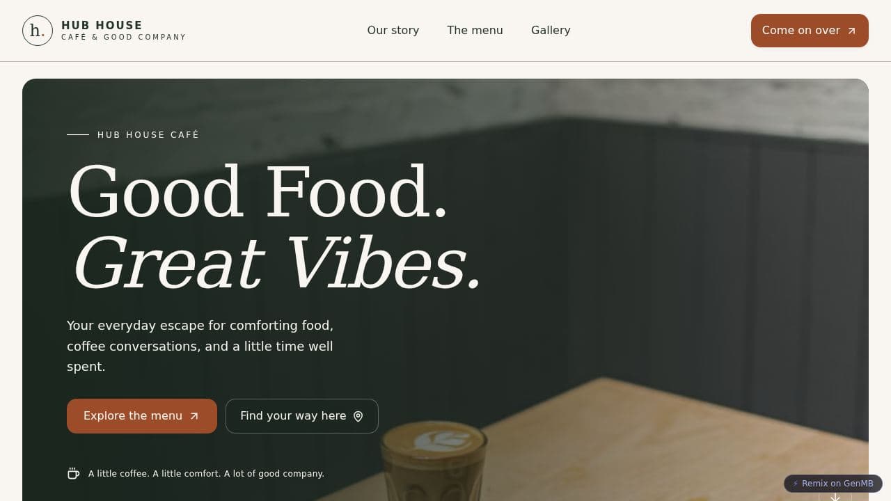 Screenshot of Hub House Café
