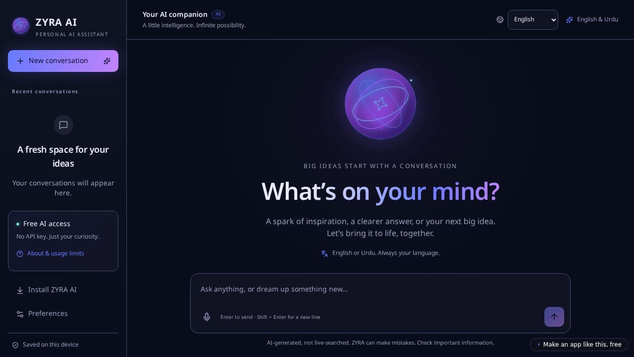 Screenshot of ZYRA AI
