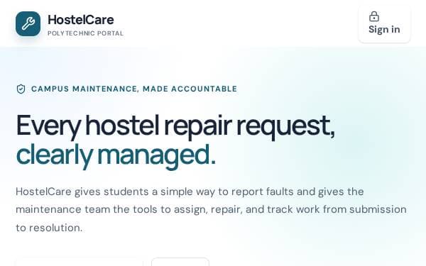 Screenshot of Hostel Maintenance Portal