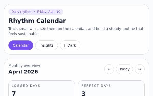 Screenshot of Rhythm Calendar