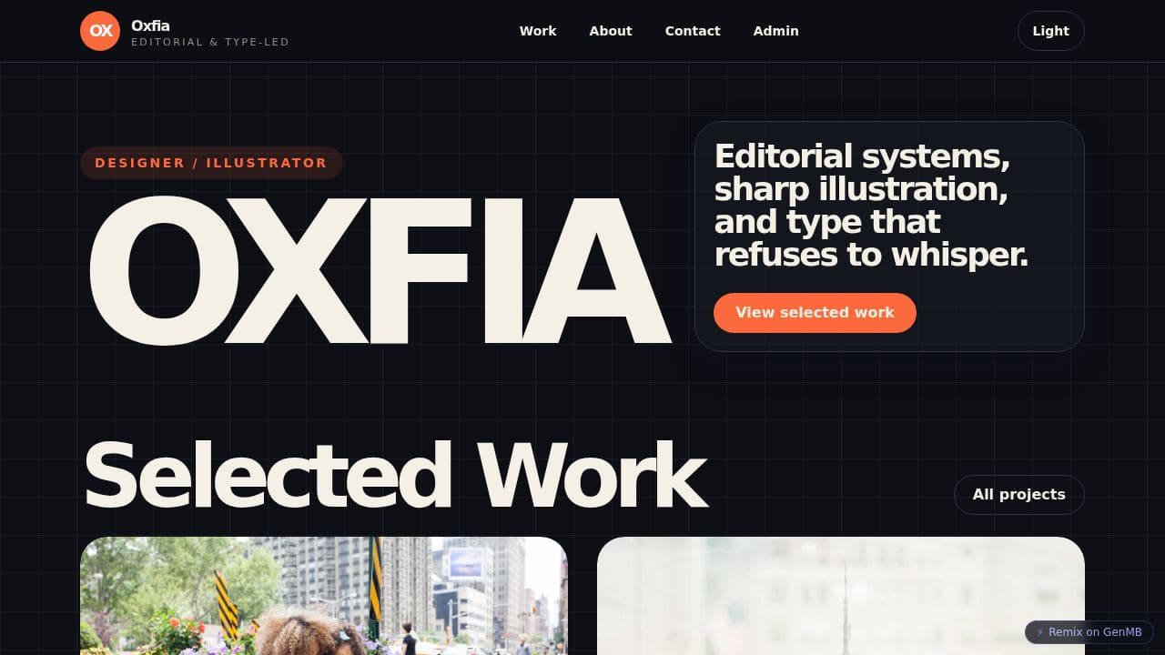 Screenshot of Oxfia Portfolio