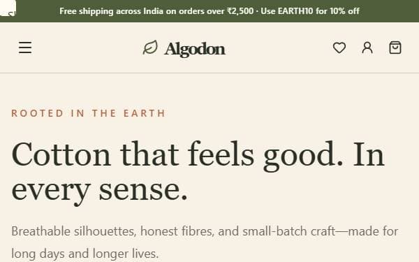 Screenshot of Algodon Organic Store