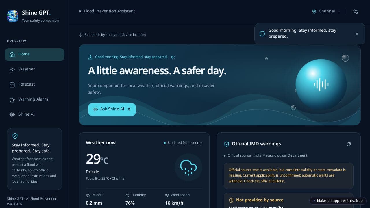 Screenshot of Shine GPT Flood Safety