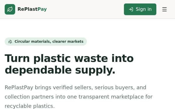 Screenshot of RePlastPay Marketplace