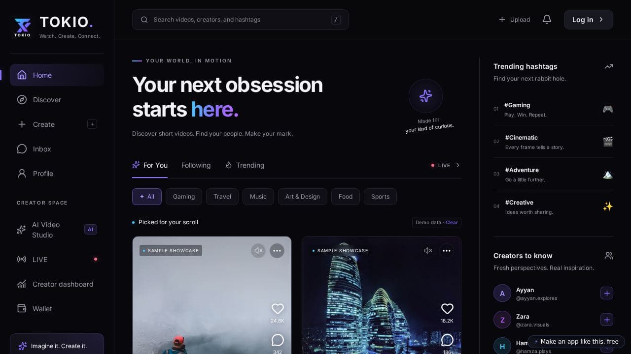 Screenshot of TOKIO Video Social