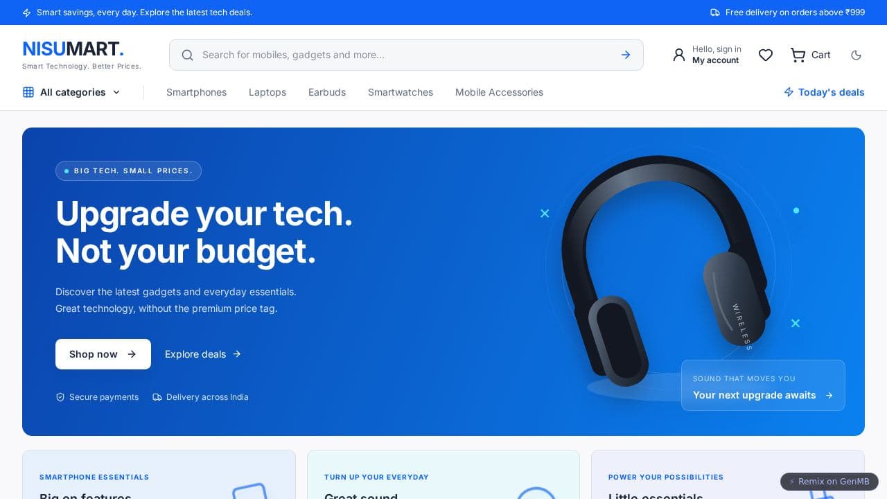 Screenshot of Nisumart Electronics Store