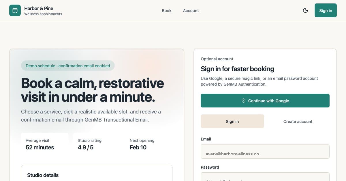 Screenshot of Harbor Booking
