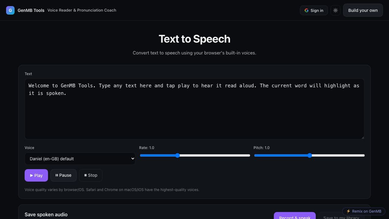 Screenshot of Voice Reader & Pronunciation Coach