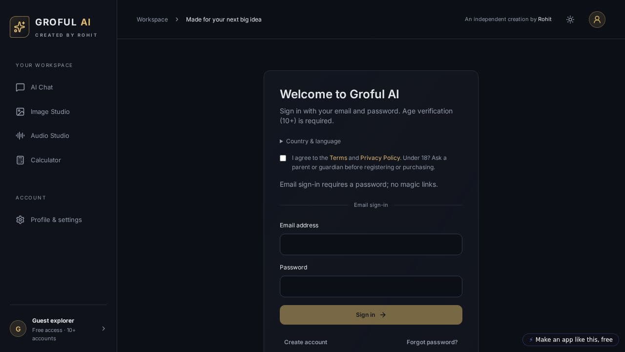 Screenshot of Groful AI Assistant