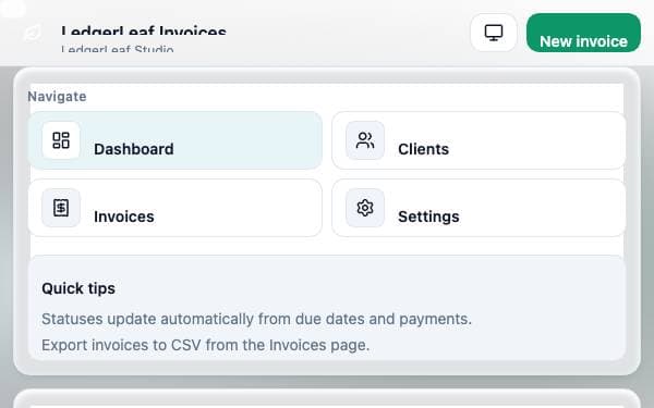 Screenshot of LedgerLeaf Invoices