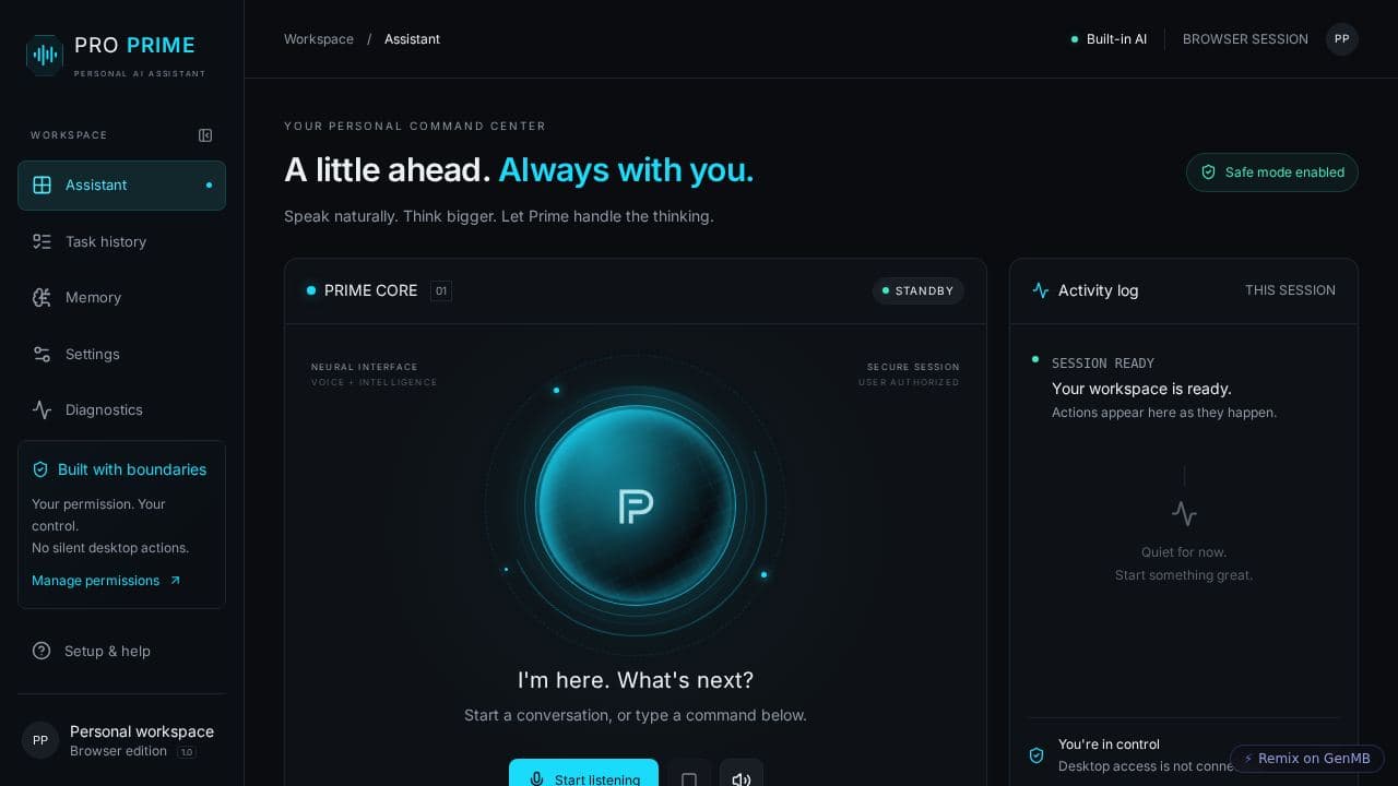 Screenshot of Pro Prime Assistant