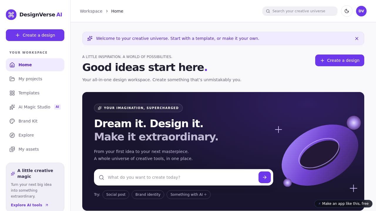 Screenshot of DesignVerse AI Studio