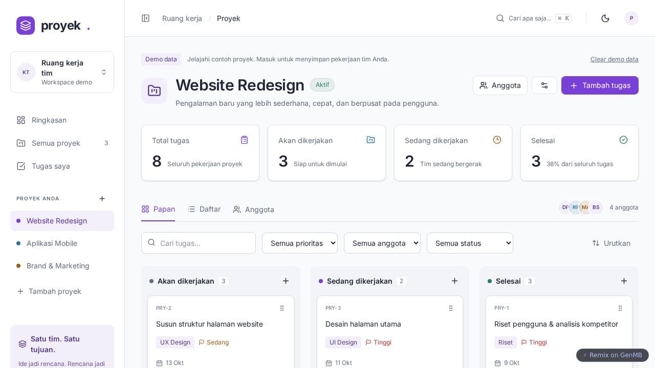 Screenshot of Project Management Hub