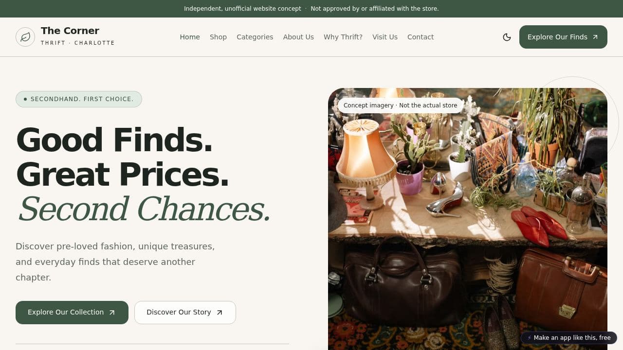 Screenshot of The Corner Thrift