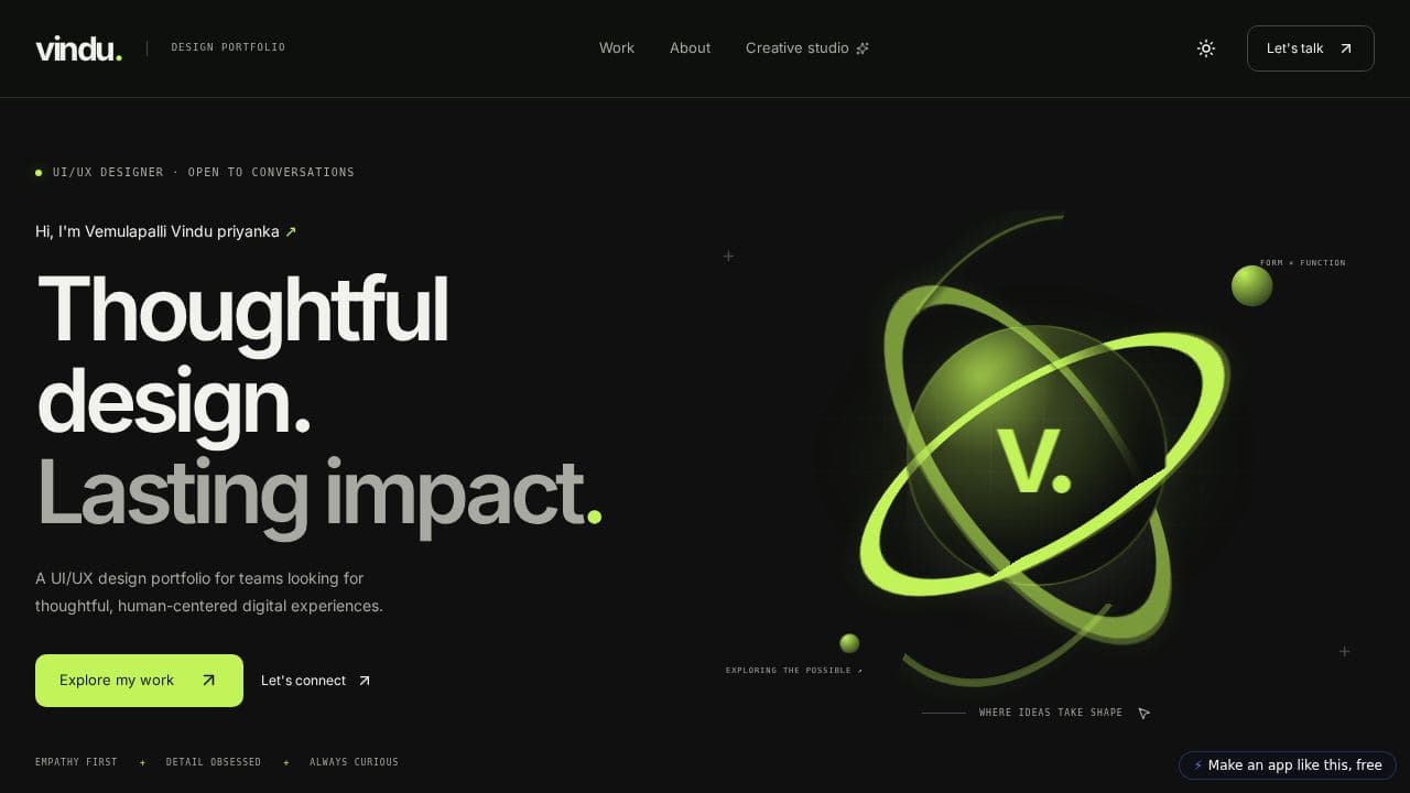 Screenshot of Vindu Design Portfolio