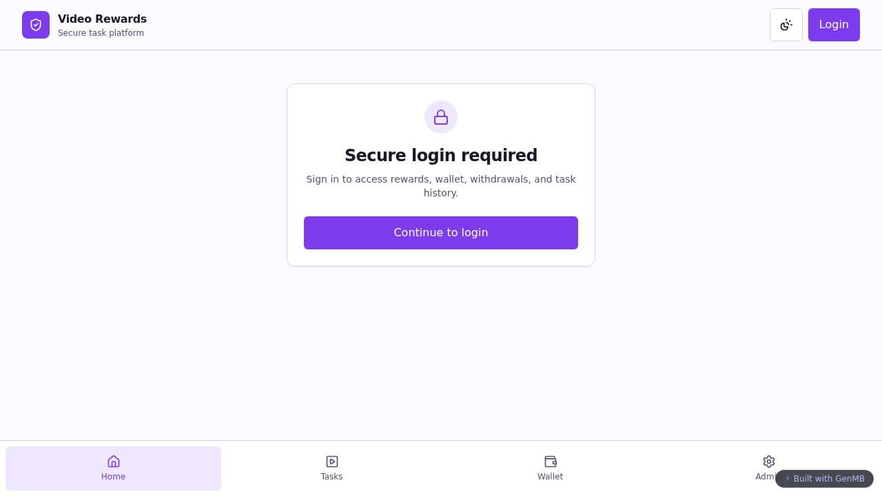 Screenshot of Video Rewards Platform