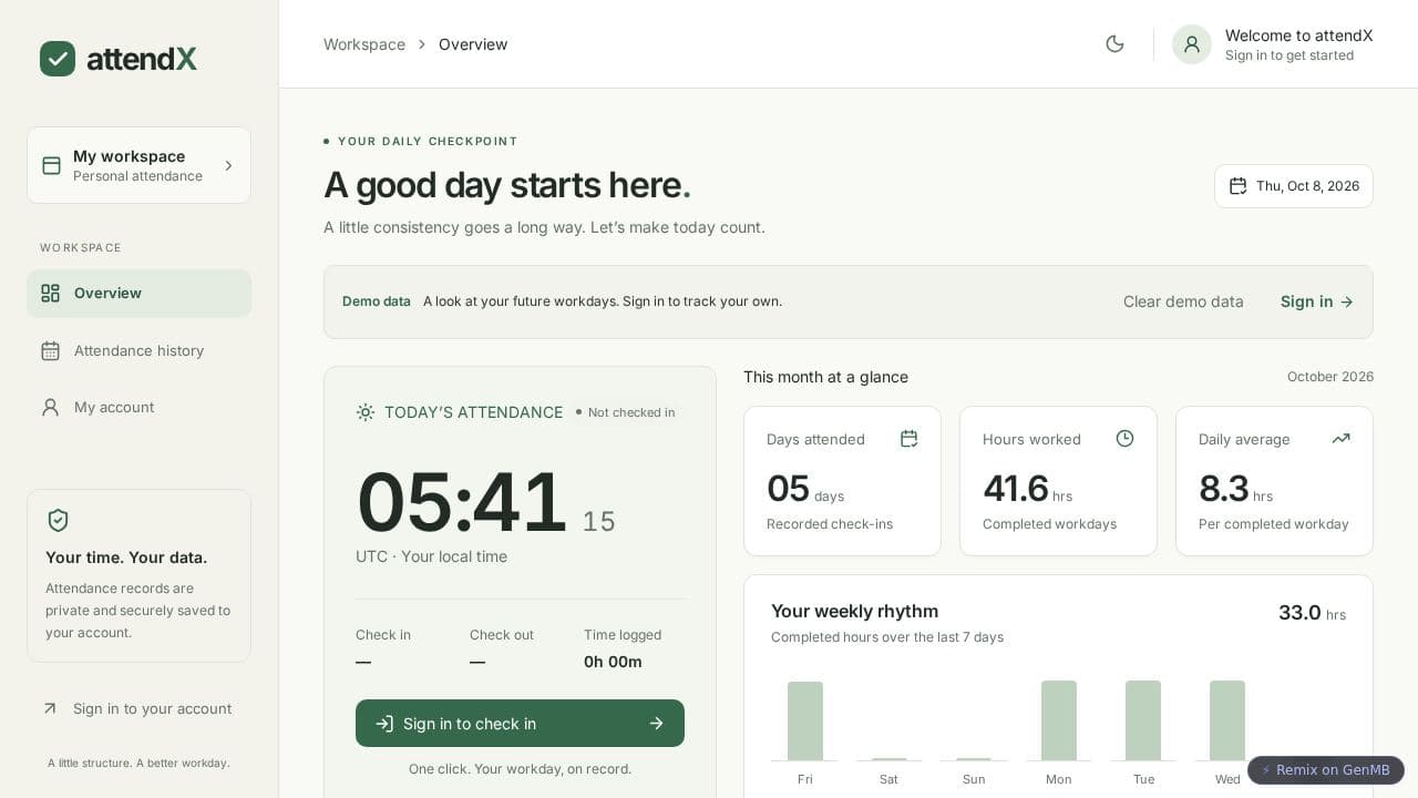 Screenshot of AttendX App