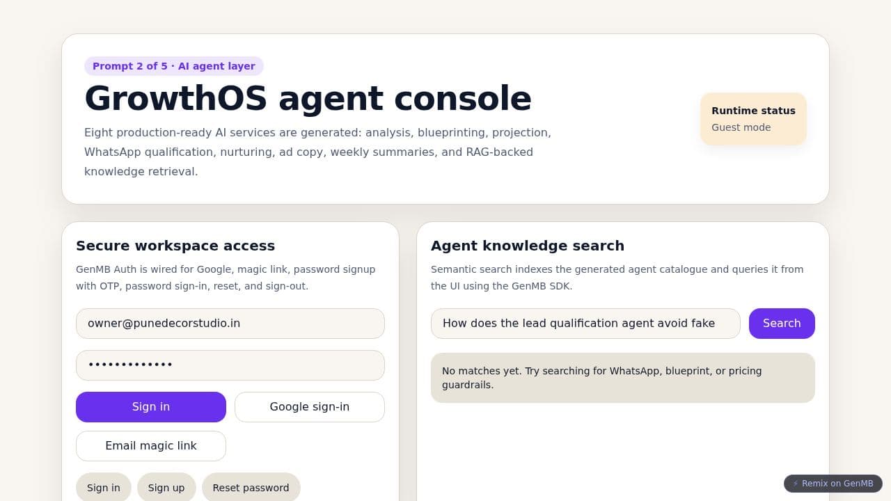 Screenshot of GrowthOS Agents