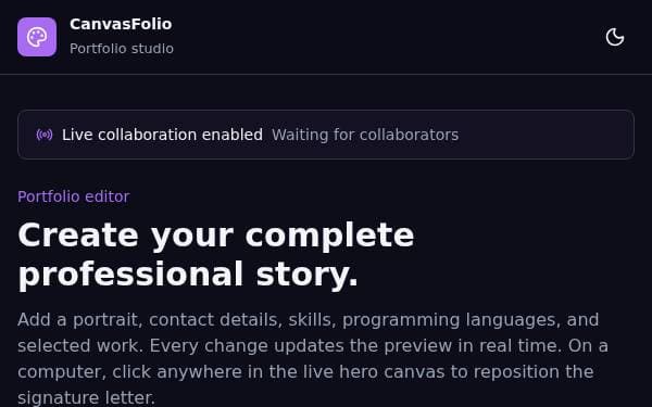 Screenshot of CanvasFolio Studio