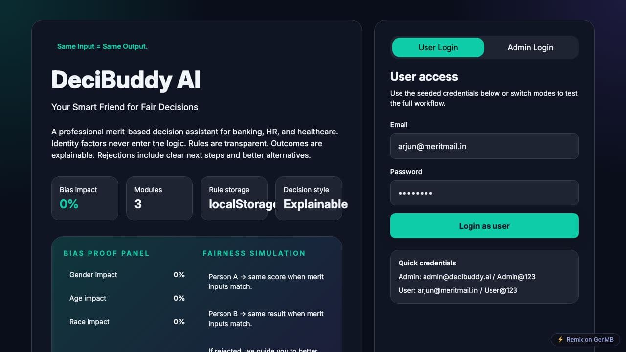 Screenshot of DeciBuddy AI