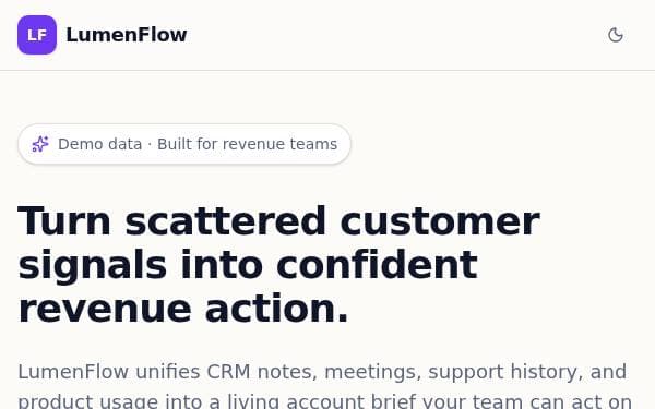 Screenshot of LumenFlow Landing