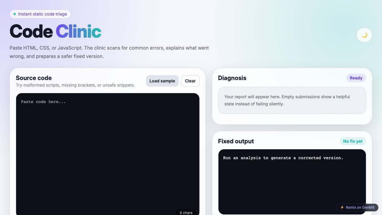 Screenshot of Code Clinic
