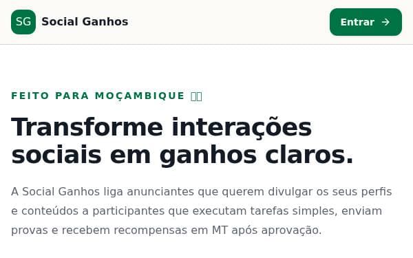 Screenshot of Social Ganhos